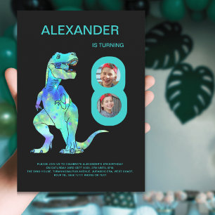 T-Rex Dino Pojkar 8-års födelsedagsfest Inbjudningar