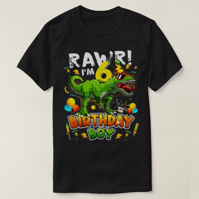 T Rex Dino Rawr Im 6 Dinosaur 6e Birthday Boy 6 Y Shirt (Design framsida)