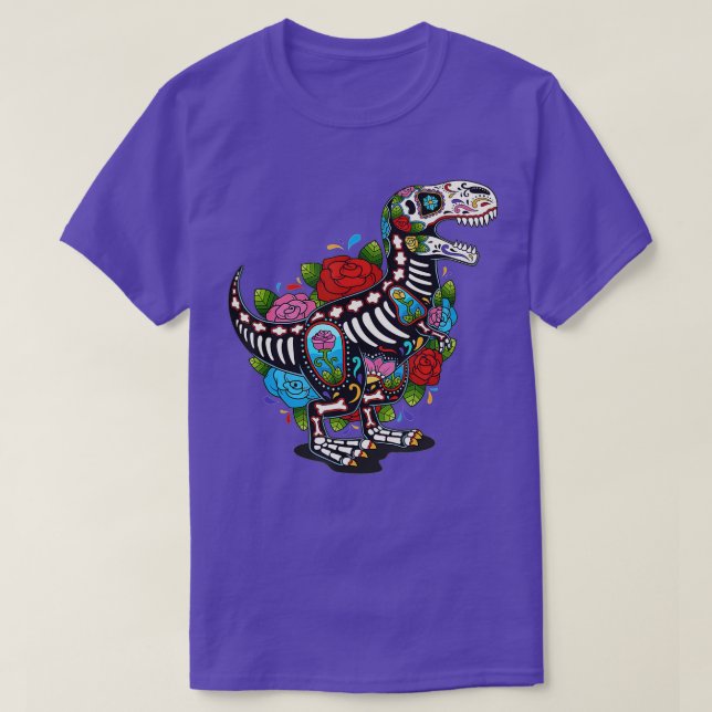 T Rex Dino Sugar Skull Mexiko Calavera Dia de Los T Shirt (Design framsida)