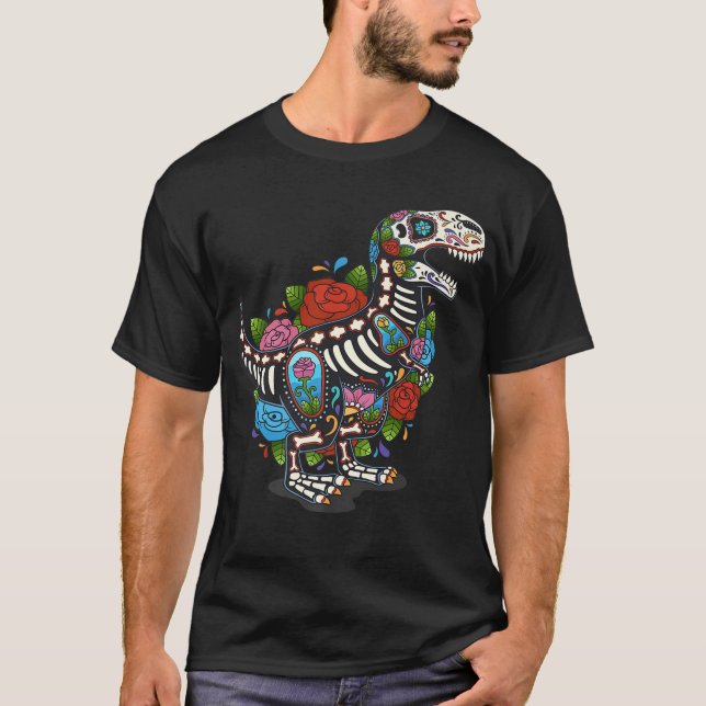 T Rex Dino Sugar Skull Mexiko Calavera Shirt (Framsida)