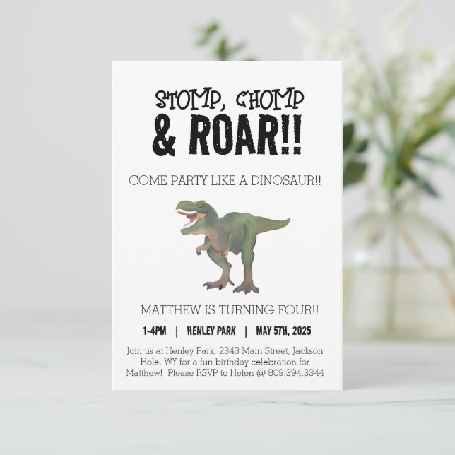 T-Rex Dinosaur 4e födelsedagen-inbjudan Inbjudningar (Stående Fram)