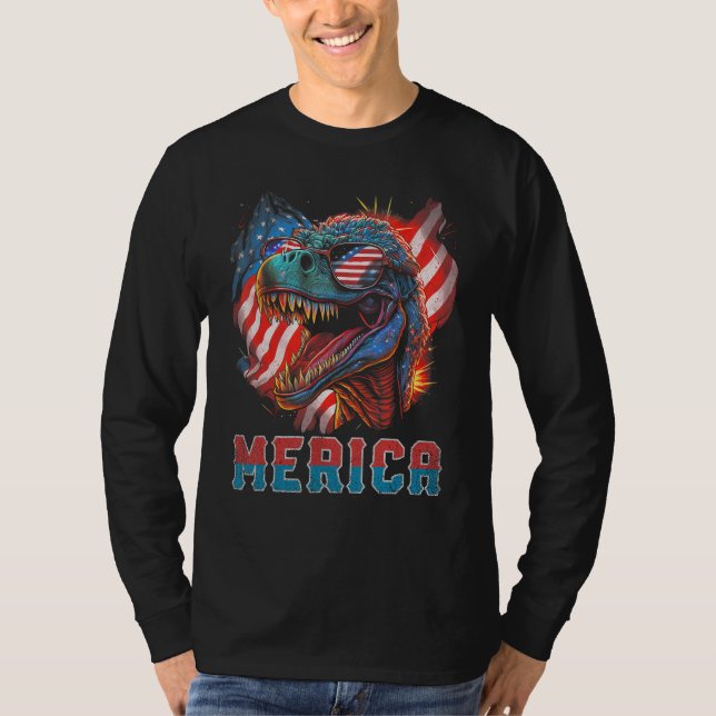 T Rex Dinosaur 4th of July American Flag USA Ameri T Shirt (Framsida)
