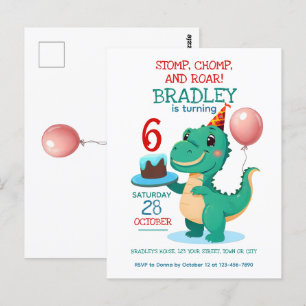 T Rex Dinosaur 6-års födelsedagsfest inbjudan
