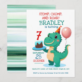T Rex Dinosaur 7:e Födelsedagsfest inbjudan