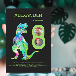 T-Rex Dinosaur 8-års födelsedagsfest Anpassad bild Inbjudningar