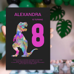 T-Rex Dinosaur 8:e Födelsedagsfestens Rosa Inbjudningar