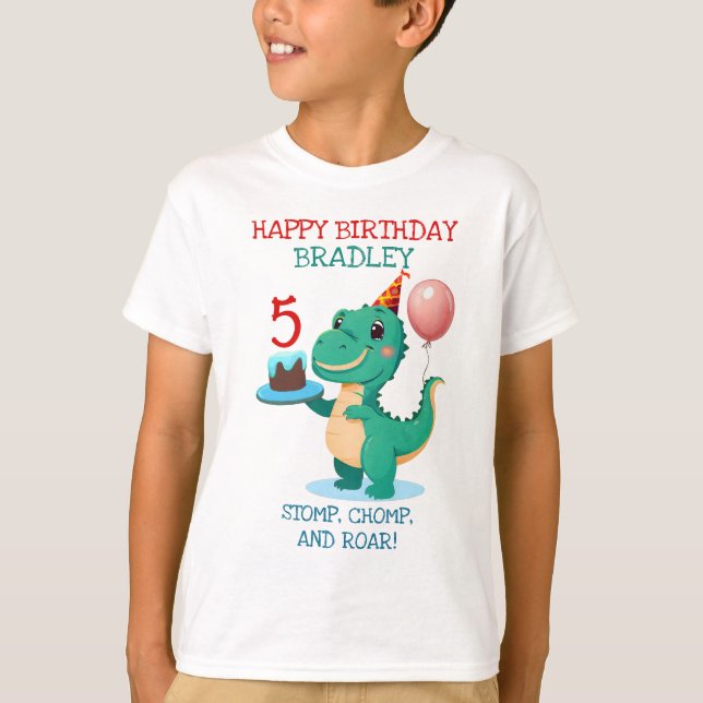 T Rex Dinosaur Add Age Grattis på födelsedagen Par T Shirt (Framsida)