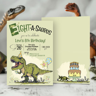T-Rex Dinosaur Åtta-A-Saurus 8-års födelsedagsfest Inbjudningar