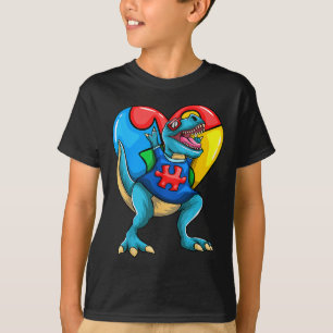 T Rex Dinosaur Autism aware Boys Girls Kids Shirt