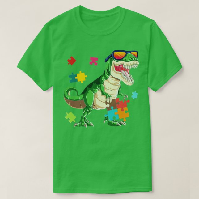 T Rex Dinosaur Autism Awareness Puzzle Biet Funny Shirt (Design framsida)