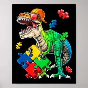 T Rex Dinosaur Autism Awareness Puzzle Biet Gift Poster