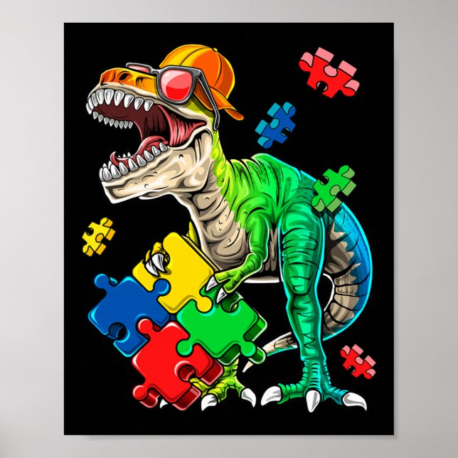 T Rex Dinosaur Autism Awareness Puzzle Biet Gift Poster (Framsidan)
