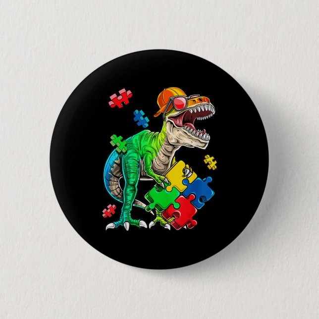 T Rex Dinosaur Autism Awareness Puzzle Biet Gifts Knapp (Framsida)