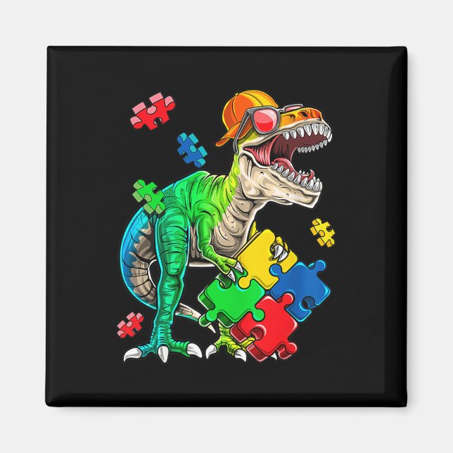 T Rex Dinosaur Autism Awareness Puzzle Biet Gifts Magnet (Framsidan)