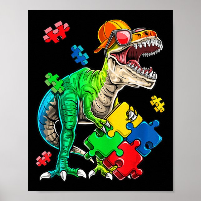 T Rex Dinosaur Autism Awareness Puzzle Biet Gifts Poster (Framsidan)