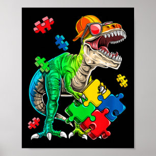 T Rex Dinosaur Autism Awareness Puzzle Biet Gifts Poster