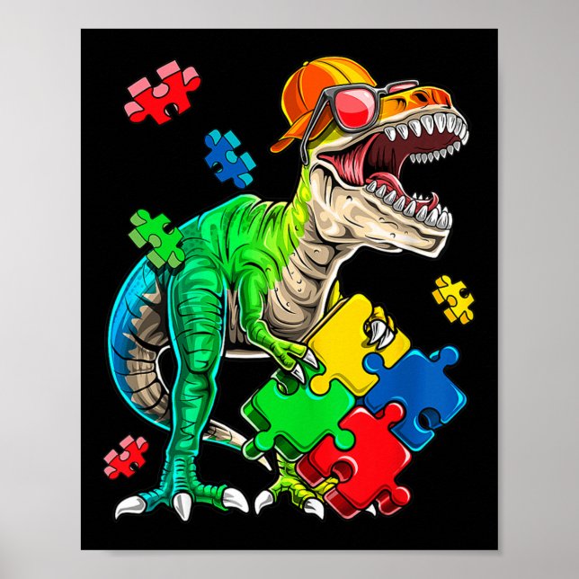 T Rex Dinosaur Autism Awareness Puzzle Biet Gifts Poster (Framsidan)