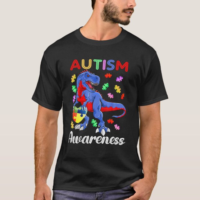 T Rex Dinosaur Autism Awareness Puzzle Biet Kids Shirt (Framsida)