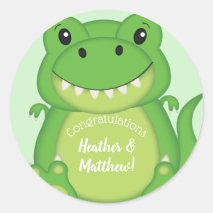 T-Rex Dinosaur Baby Shower-Grönt Runt Klistermärke