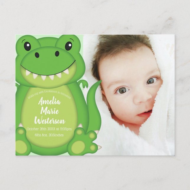 T-Rex Dinosaur Baby Shower-Grönt Vykort (Framsida)