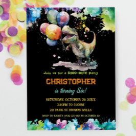 T-Rex Dinosaur Balloons Paint Stänk Birthday Inbjudningar