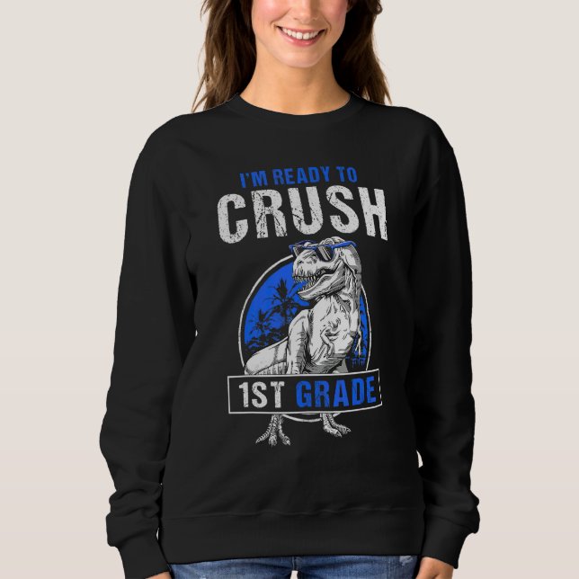 T Rex Dinosaur Beredd Att Krossa Första Klassens F Shirt (Framsida)