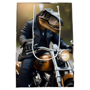 T-Rex Dinosaur Bikie på en motorcykel,