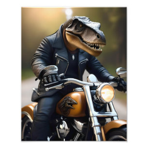 T-Rex Dinosaur Bikie på en motorcykel, Fototryck
