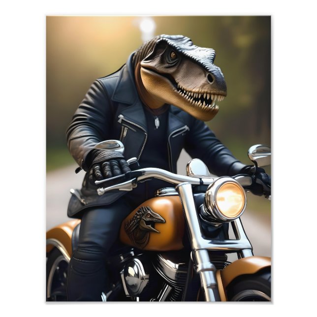 T-Rex Dinosaur Bikie på en motorcykel, Fototryck (Framsidan)