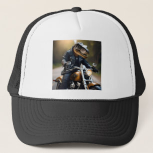 T-Rex Dinosaur Bikie på en motorcykel, Keps