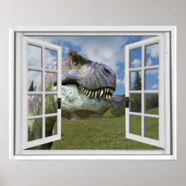 T-Rex Dinosaur Bildvy Falskt Fönster Poster