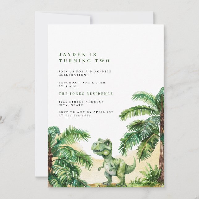 T-Rex Dinosaur Birthday Inbjudningar (Framsida)