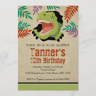 T Rex Dinosaur Birthday Investigation Grönt Inbjudningar