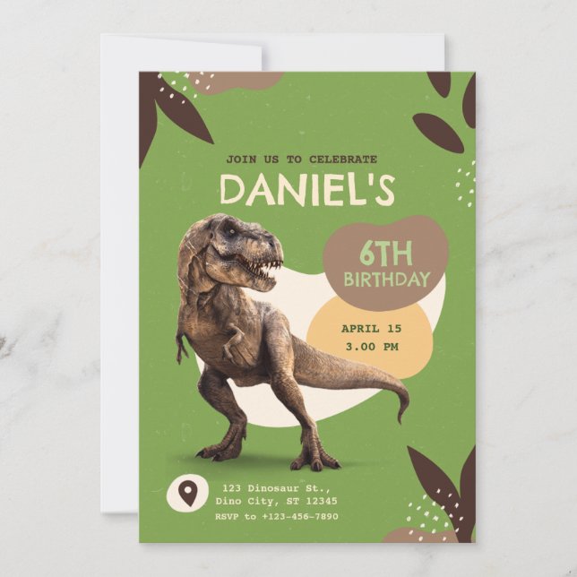 T-Rex Dinosaur Birthday Party Inbjudningar (Framsida)