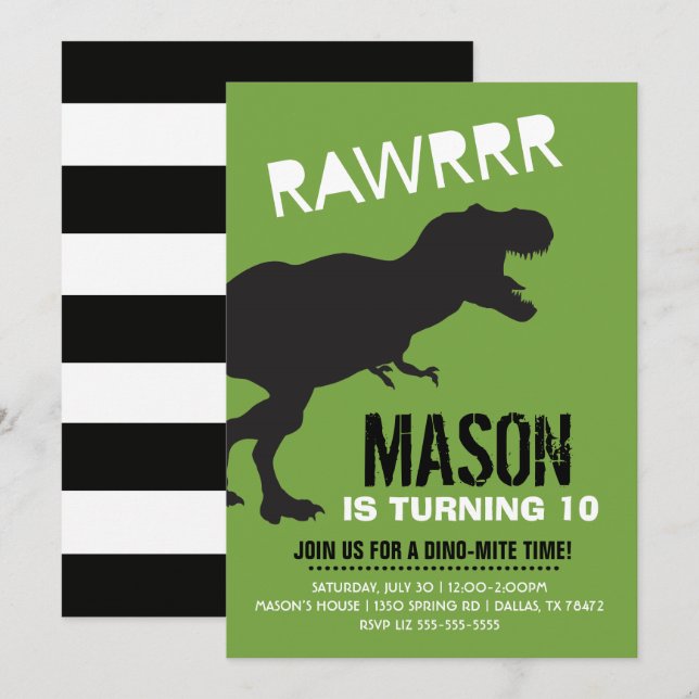 T Rex Dinosaur Boy Birthday-inbjudan Inbjudningar (Fram/baksida)