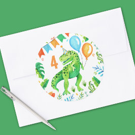 T rex Dinosaur Boys Birthday Watercolor Runt Klistermärke