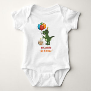T-rex Dinosaur Colorful Balloits First Birthday T Shirt