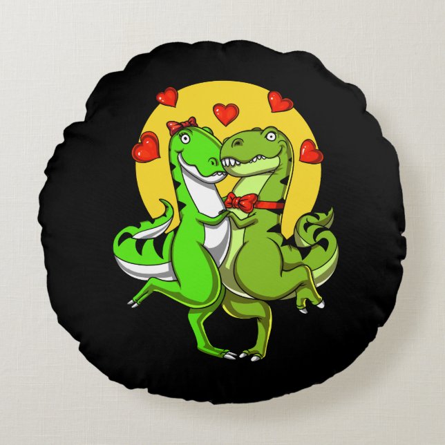 T-Rex Dinosaur Cute Couple Dancing Rund Kudde (Framsidan)