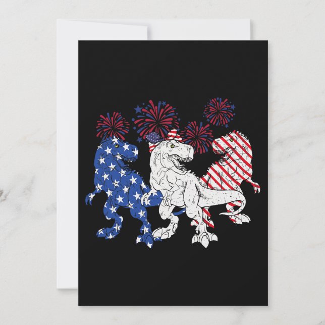 T Rex Dinosaur Cute US Flagga 4:e juli, avpassad f Inbjudningar (Framsida)