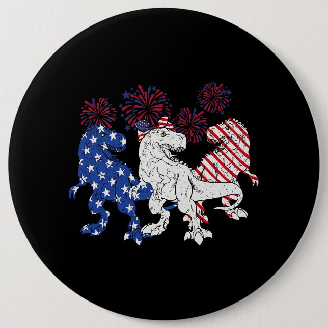 T Rex Dinosaur Cute US Flagga 4:e juli, avpassad f Knapp (Framsida)