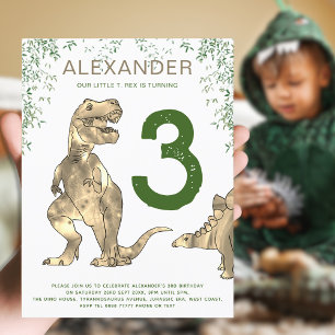 T-Rex Dinosaur Djungel 3-års Födelsedagsfest Budge Inbjudan Vykort