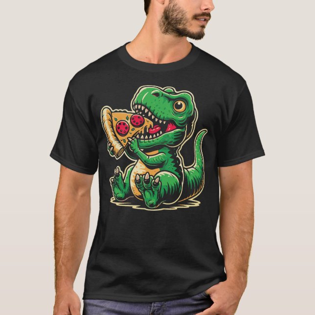 T-Rex Dinosaur Eating Pizza Funny Dino Lover T Shirt (Framsida)