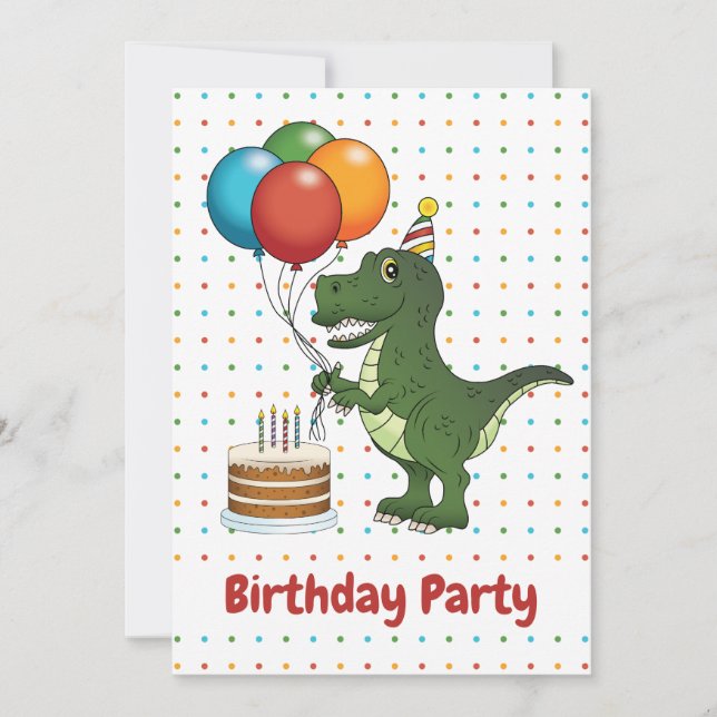 T-rex Dinosaur Färgglada Ballonger Barnkalas Inbjudningar (Framsida)