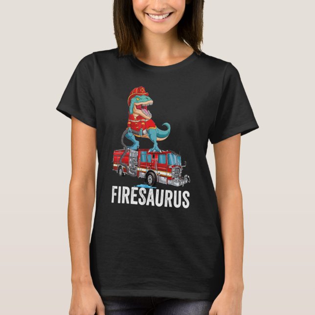 T Rex Dinosaur Firefighter Fireman Firefighting Fi T Shirt (Framsida)