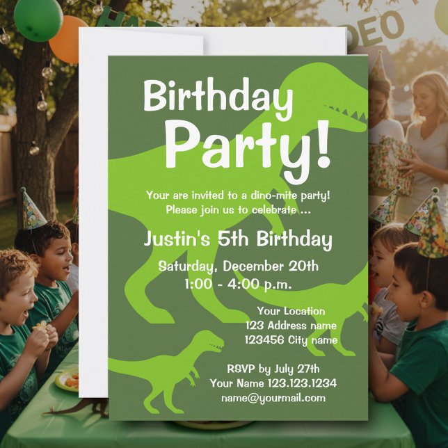 T-Rex dinosaur födelsedagsfest inbjudan för barn (Kid's dinosaur party invitation template)