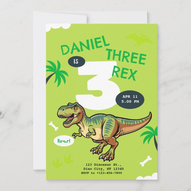 T-Rex Dinosaur Födelsedagsfest Inbjudningar (Framsida)