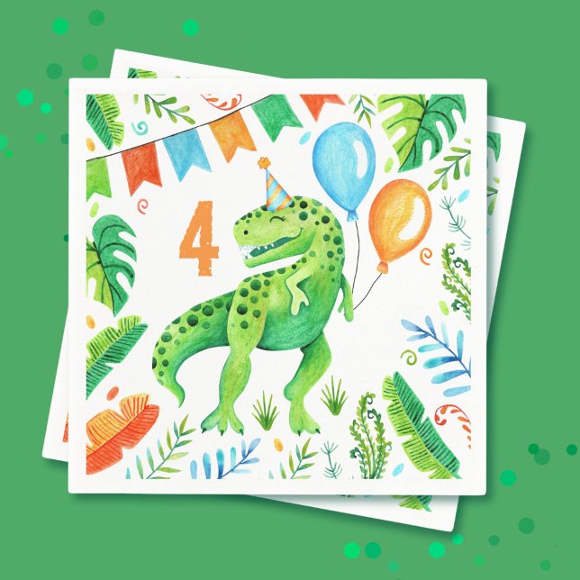 T rex Dinosaur-Födelsedagsfesten Vattenfärg Pappersservett (T rex Dinosaur Boys Birthday Watercolor Napkins)