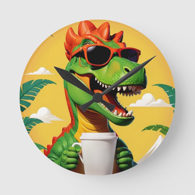 T-Rex Dinosaur Funny Rund Klocka (Framsida)