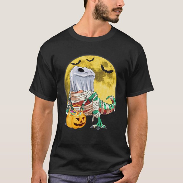 T Rex Dinosaur Ghost Mummy with pumpkin Funny Hall Shirt (Framsida)