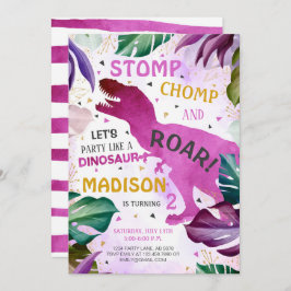 T Rex Dinosaur Girl Birthday Inbjudningar